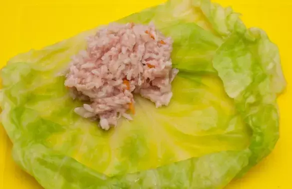 Рис в капустных листьях с курицей