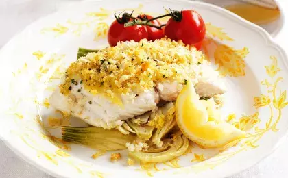 Морская рыба с рисом и овощами